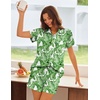 image:imageEkouaer Womens Pajama Sets Button Down Lounge Set 2 Piece Loungewear Soft Sleepwear Short Sleeve Pjs with PocketsGreen Hawaiian Leaves