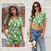 image:imageEkouaer Womens Pajama Sets Button Down Lounge Set 2 Piece Loungewear Soft Sleepwear Short Sleeve Pjs with PocketsGreen Hawaiian Leaves