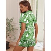 image:imageEkouaer Womens Pajama Sets Button Down Lounge Set 2 Piece Loungewear Soft Sleepwear Short Sleeve Pjs with PocketsGreen Hawaiian Leaves