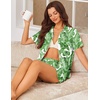 image:imageEkouaer Womens Pajama Sets Button Down Lounge Set 2 Piece Loungewear Soft Sleepwear Short Sleeve Pjs with PocketsGreen Hawaiian Leaves