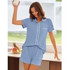 image:imageEkouaer Womens Pajama Sets Button Down Lounge Set 2 Piece Loungewear Soft Sleepwear Short Sleeve Pjs with PocketsLight Blue