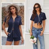 image:imageEkouaer Womens Pajama Sets Button Down Lounge Set 2 Piece Loungewear Soft Sleepwear Short Sleeve Pjs with PocketsNavy Blue