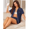 image:imageEkouaer Womens Pajama Sets Button Down Lounge Set 2 Piece Loungewear Soft Sleepwear Short Sleeve Pjs with PocketsNavy Blue