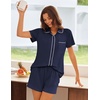 image:imageEkouaer Womens Pajama Sets Button Down Lounge Set 2 Piece Loungewear Soft Sleepwear Short Sleeve Pjs with PocketsNavy Blue