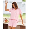 image:imageEkouaer Womens Pajama Sets Button Down Lounge Set 2 Piece Loungewear Soft Sleepwear Short Sleeve Pjs with PocketsPink