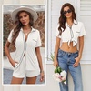 image:imageEkouaer Womens Pajama Sets Button Down Lounge Set 2 Piece Loungewear Soft Sleepwear Short Sleeve Pjs with PocketsWhite