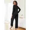 image:imageEkouaer Womens Pajama Sets Button Up Long Sleeve Pjs Soft Lounge Set 2 Piece Sleepwear with PocketsBlack