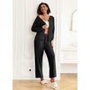 image:imageEkouaer Womens Pajama Sets Button Up Long Sleeve Pjs Soft Lounge Set 2 Piece Sleepwear with PocketsBlack