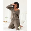 image:imageEkouaer Womens Pajama Sets Button Up Long Sleeve Pjs Soft Lounge Set 2 Piece Sleepwear with PocketsBrown
