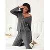 image:imageEkouaer Womens Pajama Sets Button Up Long Sleeve Pjs Soft Lounge Set 2 Piece Sleepwear with PocketsFlower Grey