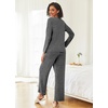image:imageEkouaer Womens Pajama Sets Button Up Long Sleeve Pjs Soft Lounge Set 2 Piece Sleepwear with PocketsFlower Grey