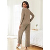 image:imageEkouaer Womens Pajama Sets Button Up Long Sleeve Pjs Soft Lounge Set 2 Piece Sleepwear with PocketsKhaki