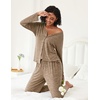 image:imageEkouaer Womens Pajama Sets Button Up Long Sleeve Pjs Soft Lounge Set 2 Piece Sleepwear with PocketsKhaki