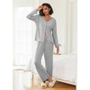 image:imageEkouaer Womens Pajama Sets Button Up Long Sleeve Pjs Soft Lounge Set 2 Piece Sleepwear with PocketsLight Grey