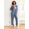 image:imageEkouaer Womens Pajama Sets Button Up Long Sleeve Pjs Soft Lounge Set 2 Piece Sleepwear with PocketsNavy