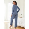 image:imageEkouaer Womens Pajama Sets Button Up Long Sleeve Pjs Soft Lounge Set 2 Piece Sleepwear with PocketsNavy