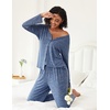image:imageEkouaer Womens Pajama Sets Button Up Long Sleeve Pjs Soft Lounge Set 2 Piece Sleepwear with PocketsNavy