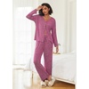 image:imageEkouaer Womens Pajama Sets Button Up Long Sleeve Pjs Soft Lounge Set 2 Piece Sleepwear with PocketsRose Red