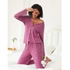 image:imageEkouaer Womens Pajama Sets Button Up Long Sleeve Pjs Soft Lounge Set 2 Piece Sleepwear with PocketsRose Red