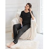 image:imageEkouaer Womens Pajama Sets Short Sleeve Top and Pants 2 Piece Pjs Soft Sleepwear Comfy Lounge Set SXXLBlack