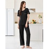 image:imageEkouaer Womens Pajama Sets Short Sleeve Top and Pants 2 Piece Pjs Soft Sleepwear Comfy Lounge Set SXXLBlack