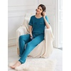 image:imageEkouaer Womens Pajama Sets Short Sleeve Top and Pants 2 Piece Pjs Soft Sleepwear Comfy Lounge Set SXXLBlue Green