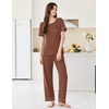 image:imageEkouaer Womens Pajama Sets Short Sleeve Top and Pants 2 Piece Pjs Soft Sleepwear Comfy Lounge Set SXXLBrown