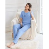 image:imageEkouaer Womens Pajama Sets Short Sleeve Top and Pants 2 Piece Pjs Soft Sleepwear Comfy Lounge Set SXXLClear Blue