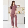 image:imageEkouaer Womens Pajama Sets Short Sleeve Top and Pants 2 Piece Pjs Soft Sleepwear Comfy Lounge Set SXXLDark Pink
