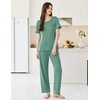image:imageEkouaer Womens Pajama Sets Short Sleeve Top and Pants 2 Piece Pjs Soft Sleepwear Comfy Lounge Set SXXLGreen