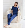 image:imageEkouaer Womens Pajama Sets Short Sleeve Top and Pants 2 Piece Pjs Soft Sleepwear Comfy Lounge Set SXXLNavy Blue