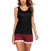 image:imageEkouaer Womens Pajama Sets Sleeveless Tank Top and Shorts Pj Set Lace Hem Sleepwear SXXXLBlack Red Plaid