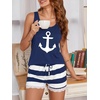 image:imageEkouaer Womens Pajama Sets Sleeveless Tank Top and Shorts Pj Set Lace Hem Sleepwear SXXXLBlue Strip