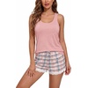image:imageEkouaer Womens Pajama Sets Sleeveless Tank Top and Shorts Pj Set Lace Hem Sleepwear SXXXLPink Plaid