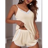 image:imageEkouaer Womens Pajama Sets Soft Lingerie Sleepwear 2 Piece Cami Shorts Set V Neck Pj Lace NightwearBeige