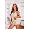 image:imageEkouaer Womens Pajama Sets Soft Lingerie Sleepwear 2 Piece Cami Shorts Set V Neck Pj Lace NightwearBeige