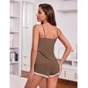 image:imageEkouaer Womens Pajama Sets Soft Lingerie Sleepwear 2 Piece Cami Shorts Set V Neck Pj Lace NightwearBrown