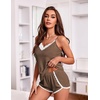 image:imageEkouaer Womens Pajama Sets Soft Lingerie Sleepwear 2 Piece Cami Shorts Set V Neck Pj Lace NightwearBrown
