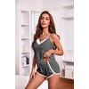 image:imageEkouaer Womens Pajama Sets Soft Lingerie Sleepwear 2 Piece Cami Shorts Set V Neck Pj Lace NightwearDark Grey