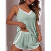 image:imageEkouaer Womens Pajama Sets Soft Lingerie Sleepwear 2 Piece Cami Shorts Set V Neck Pj Lace NightwearGreen