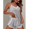 image:imageEkouaer Womens Pajama Sets Soft Lingerie Sleepwear 2 Piece Cami Shorts Set V Neck Pj Lace NightwearGrey