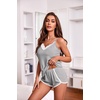 image:imageEkouaer Womens Pajama Sets Soft Lingerie Sleepwear 2 Piece Cami Shorts Set V Neck Pj Lace NightwearGrey