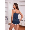 image:imageEkouaer Womens Pajama Sets Soft Lingerie Sleepwear 2 Piece Cami Shorts Set V Neck Pj Lace NightwearNavy Blue