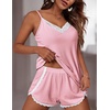 image:imageEkouaer Womens Pajama Sets Soft Lingerie Sleepwear 2 Piece Cami Shorts Set V Neck Pj Lace NightwearPink