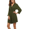 image:imageEkouaer Womens Robe Lightweight Cotton Robes Short Knit Bathrobe Soft Ladies Sleepwear with PocketsArmy Green