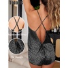 image:imageEkouaer Womens Satin Pajama Set Backless Cami Top and Shorts Soft Pjs Set for Lounging or SleepwearBlack Leopard