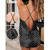 image:imageEkouaer Womens Satin Pajama Set Backless Cami Top and Shorts Soft Pjs Set for Lounging or SleepwearBlack White Wave Dot