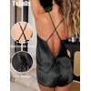 image:imageEkouaer Womens Satin Pajama Set Backless Cami Top and Shorts Soft Pjs Set for Lounging or SleepwearBright Black