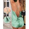 image:imageEkouaer Womens Satin Pajama Set Backless Cami Top and Shorts Soft Pjs Set for Lounging or SleepwearBright Green