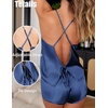image:imageEkouaer Womens Satin Pajama Set Backless Cami Top and Shorts Soft Pjs Set for Lounging or SleepwearBright Navy Blue